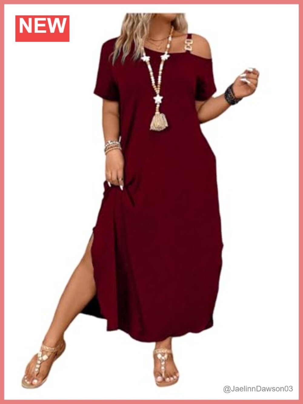 Plus Size Cold Shoulder Split Hem Maxi Dress Short Sleeve Asymmetrical Neck
